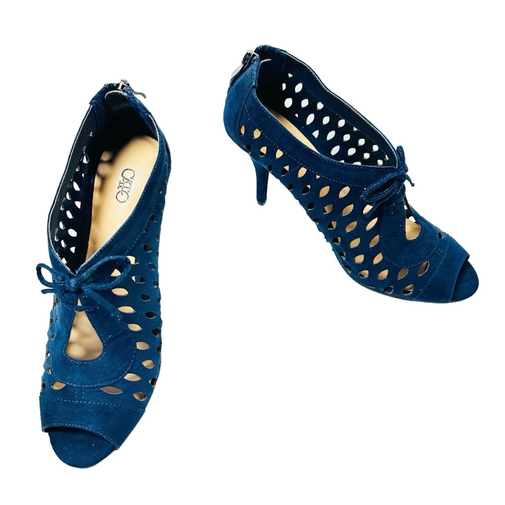 NWT Cato Navy Blue Suede Faux Leather Shoes Lace Cato 9M 🔥🔥🔥